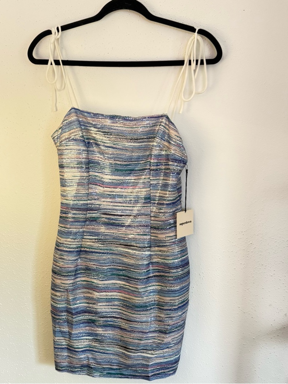 superdown Metallic Multi-Stripe Tie-Shoulder Mini Dress